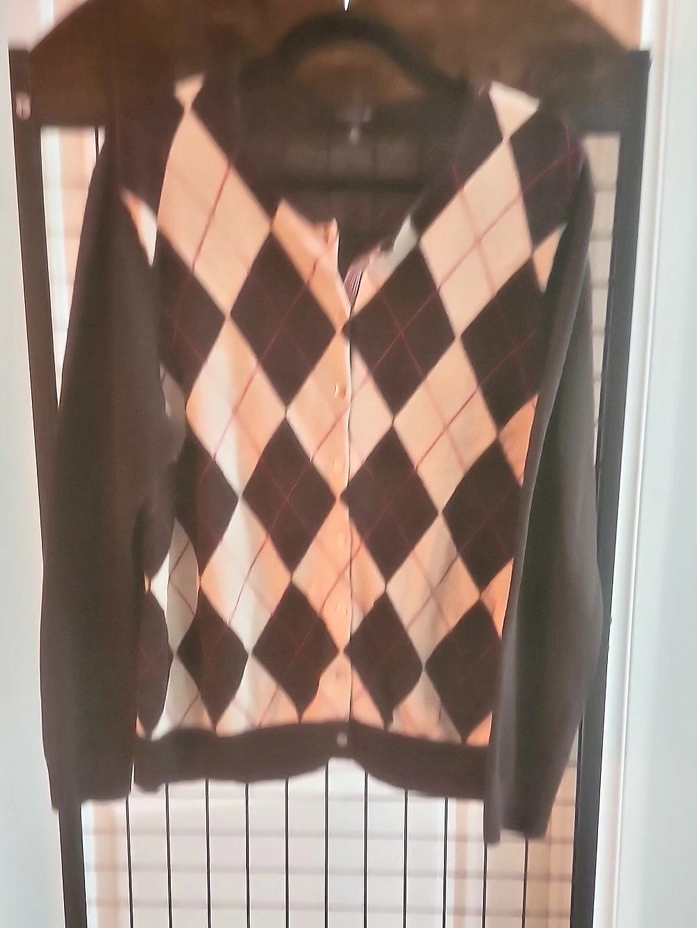 LANDS' END Argyle Button-Front Cardigan in Brown &